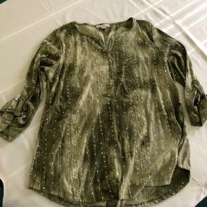 Multi Green Top with Sequins Size L